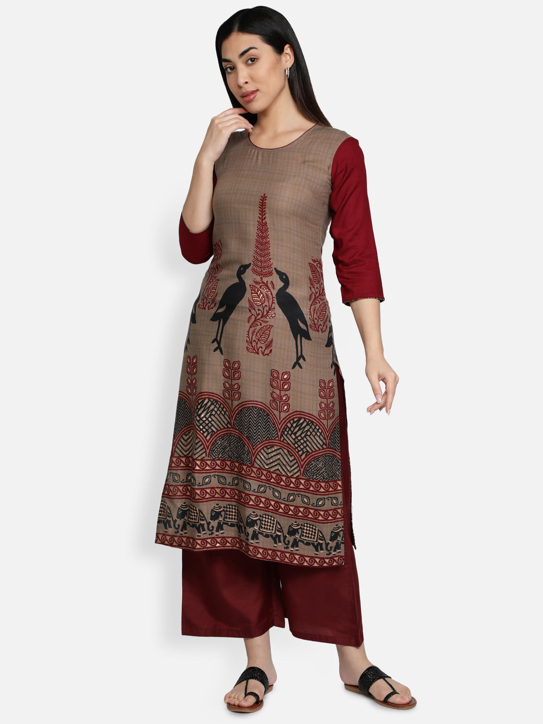 Women's Red Color Rayon Blend Straight Foil Printed Kurta - Vaaba