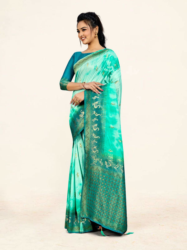 Women's Stylish Saree With Blouse Set-Sea Green- Sweet Smile