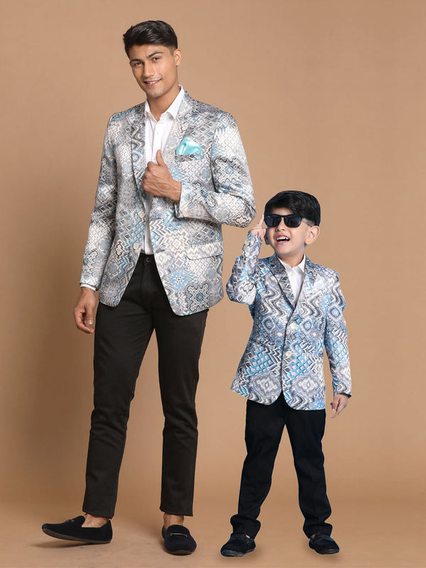 Jashvi Gray Multi-Color Printed Baap Beta Blazer Set