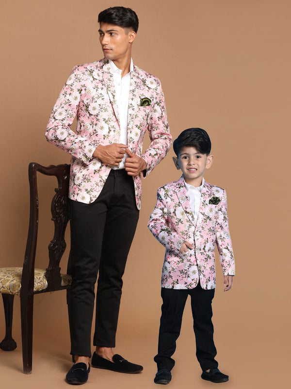 Jashvi Pink Floral Printed Baap Beta Blazer Set