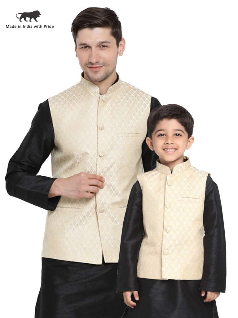 Jashvi Men &amp; Boys Cotton Blend Cream Ethnic Jacket