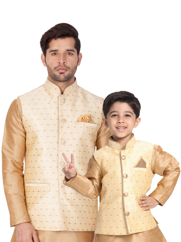 Jashvi Silk Blend Gold Baap Beta Ethnic Jacket