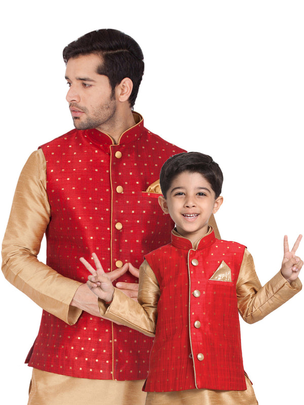 Jashvi Silk Blend Maroon and Rose Gold Baap Beta Ethnic Jacket