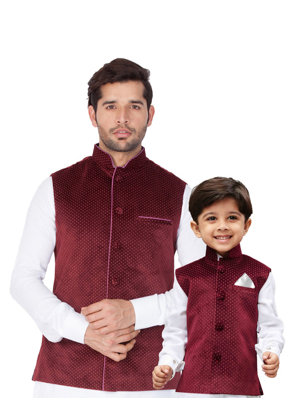 Jashvi Velvet Maroon Color Baap Beta Ethnic Jacket