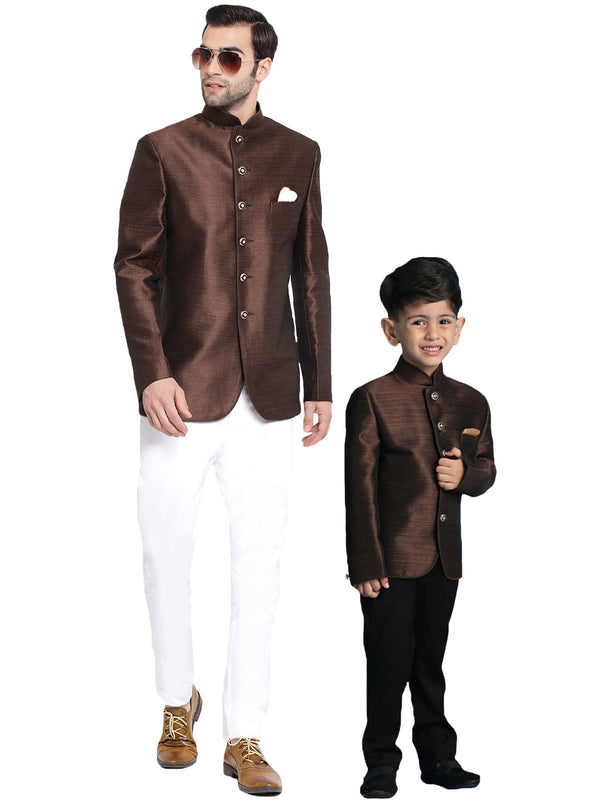 Jashvi Coffee Silk Blend Jodhpuri Baap Beta Set