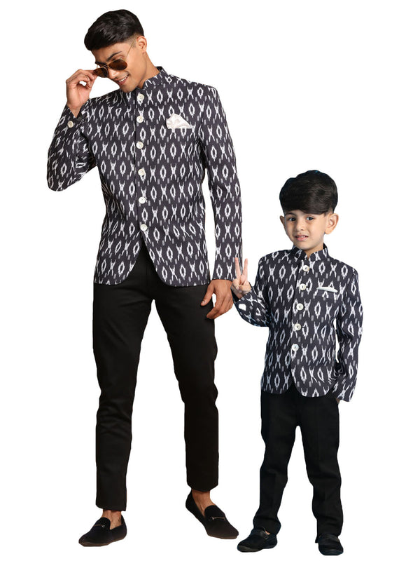 Jashvi Black Ikkat Printed Baap Beta Jodhpuri