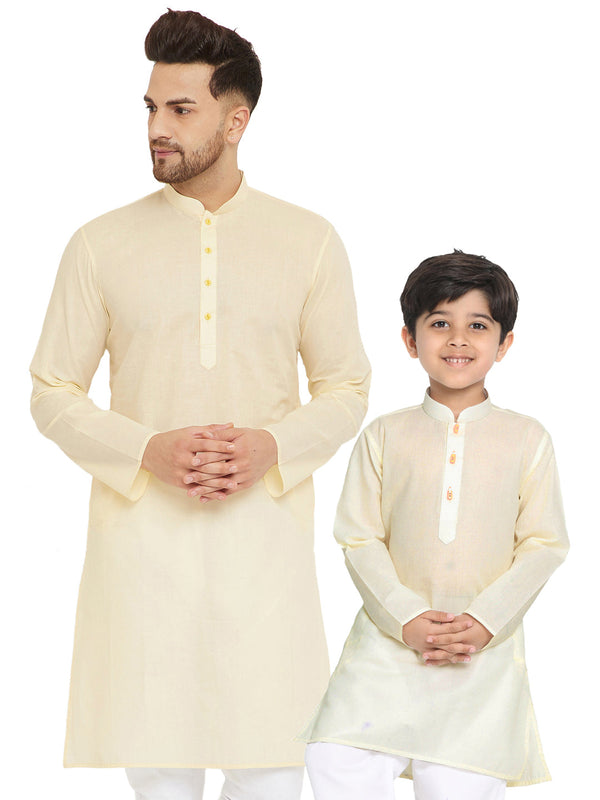 Jashvi Cream Cotton Baap Beta Kurta