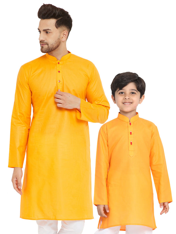 Jashvi Orange Cotton Baap Beta Kurta