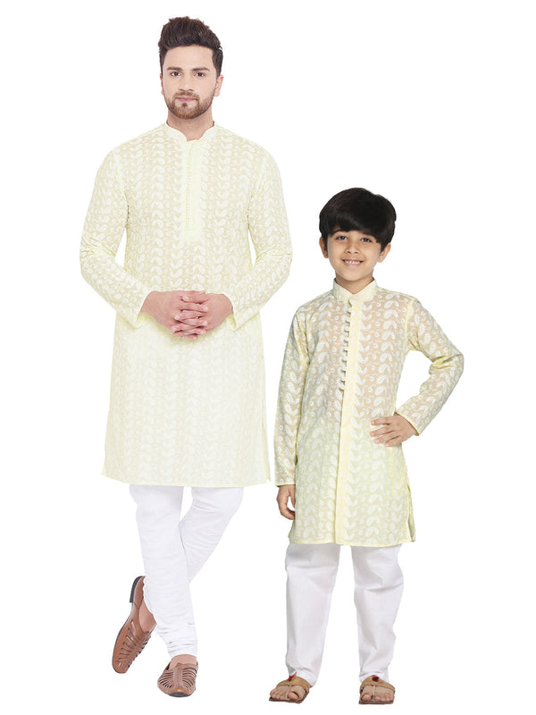 Jashvi Yellow Pure Cotton Chikankari Kurta Pyjama Set