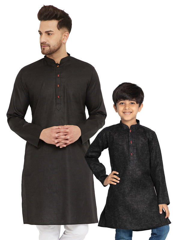 Jashvi Black Color Baap Beta Kurta Set