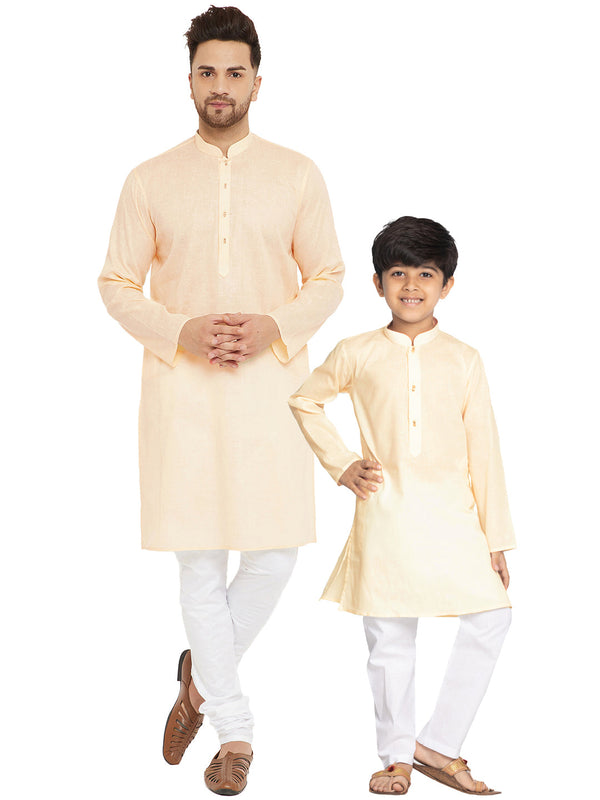 Jashvi Cream And White Baap Beta Kurta And Pyjama Set