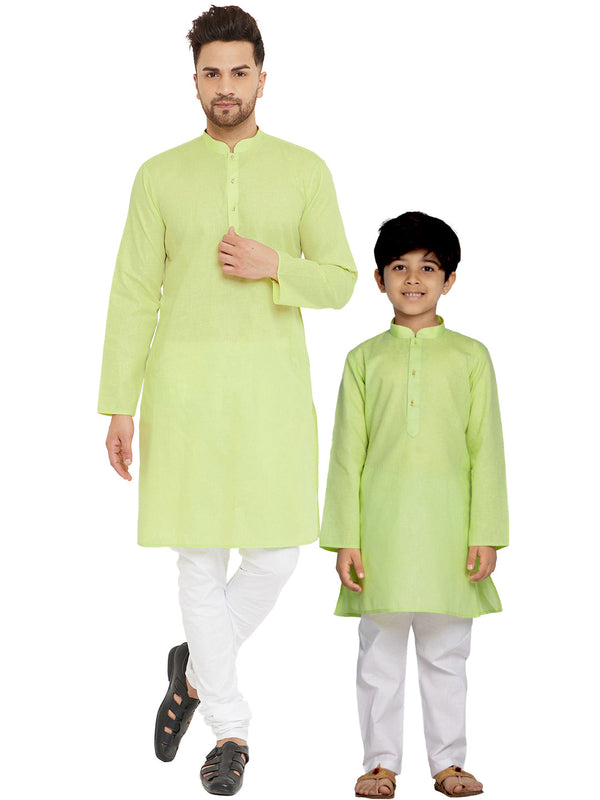 Jashvi Green And White Baap Beta Kurta And Pyjama Set