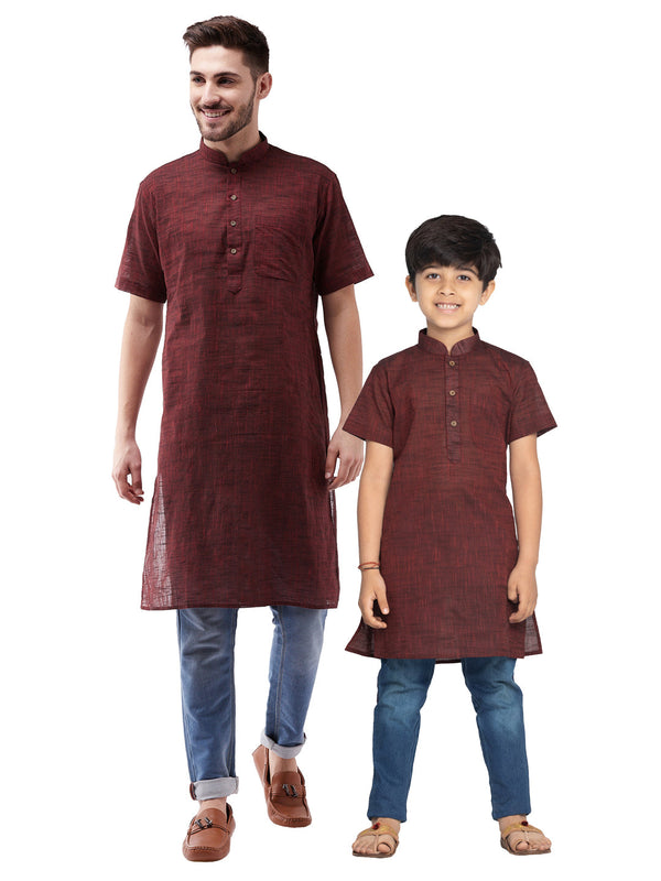 Jashvi Maroon Melange Baap Beta Kurta Set