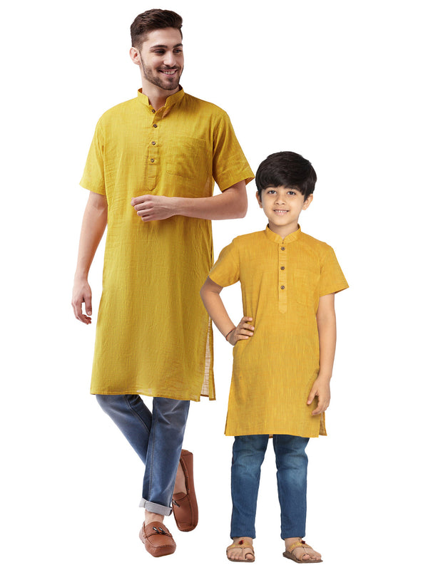 Jashvi Mustard Melange Baap Beta Kurta Set