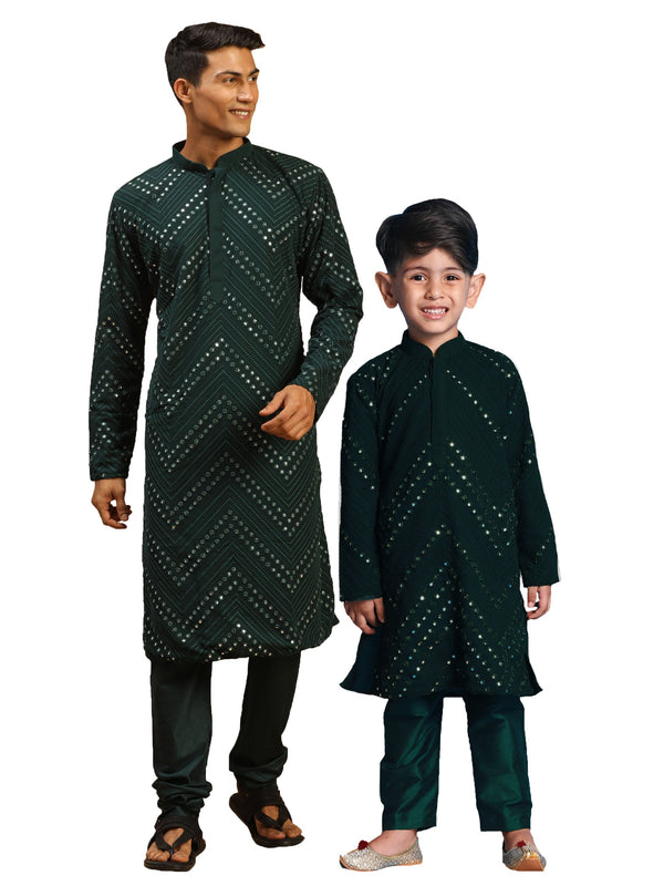 Jashvi Baap Beta Mirror Green Kurta Pyjama Set