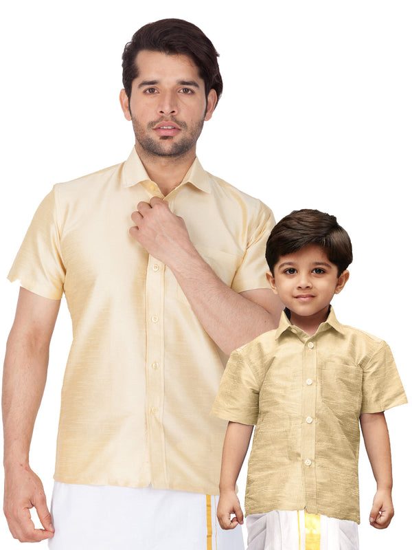 Jashvi Gold Silk Blend Baap Beta Shirt set