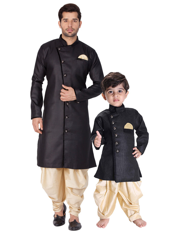 Jashvi Cotton Blend Black Baap Beta Sherwani Set