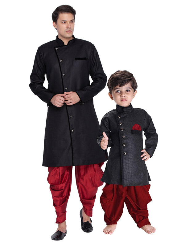 Jashvi Cotton Blend Black Baap Beta Sherwani Set