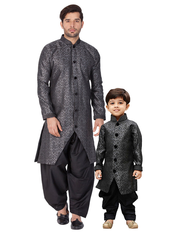 Jashvi Silk Blend Grey Baap Beta Sherwani Set