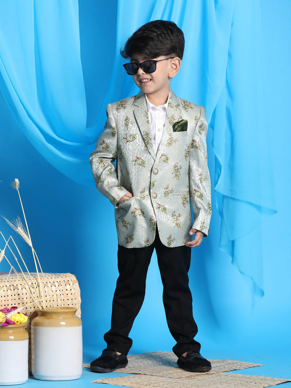 Jashvi Boy's Light Green Woven Silk Blend Blazer