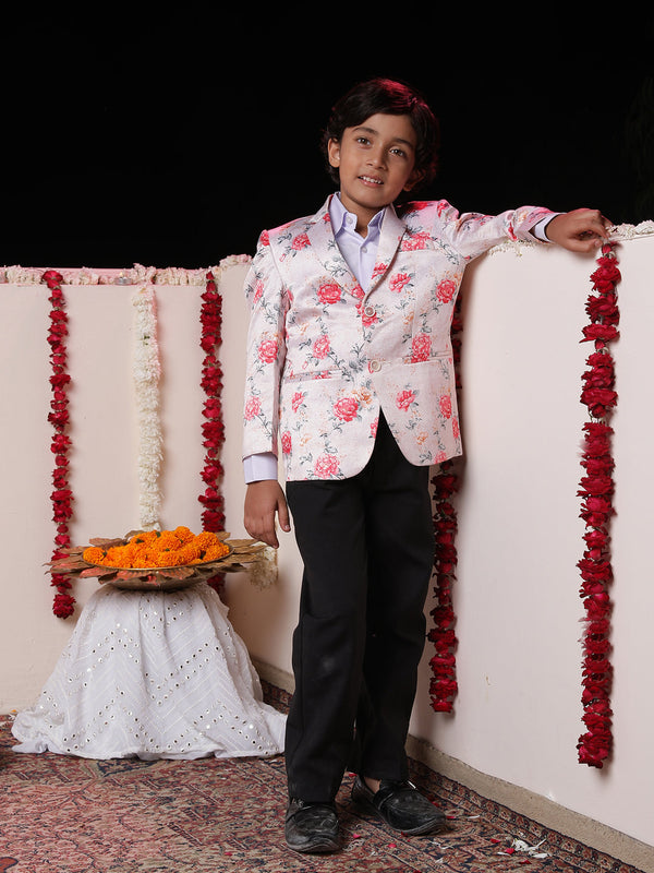 Jashvi Boy's Peach  Floral Print Blazer