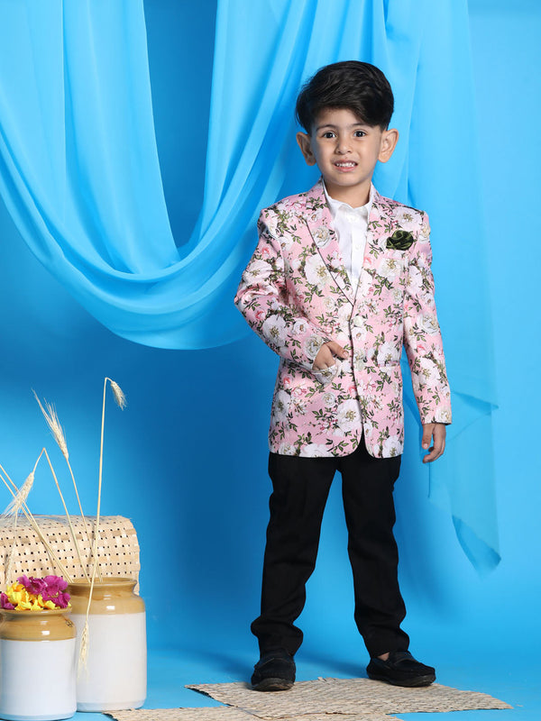 Jashvi Boy's Pink Floral Printed Blazer