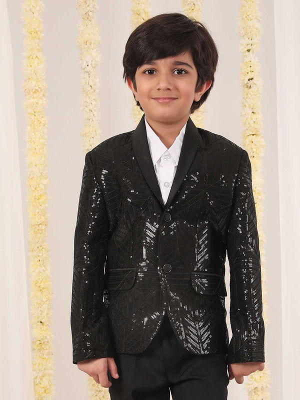 Jashvi Boy's Black Embellished Blazer