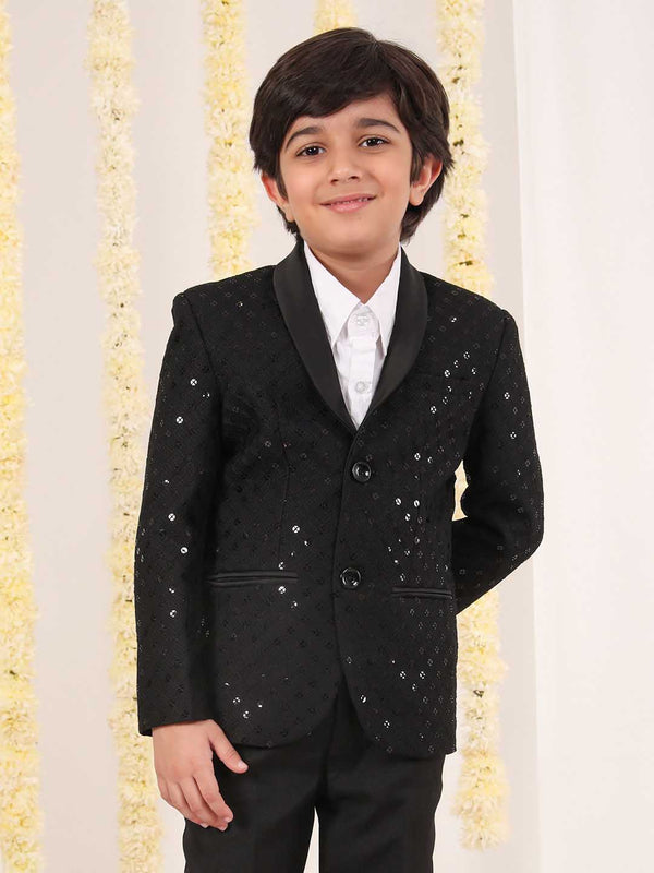 Jashvi Boy's Black Schiflli Blazer