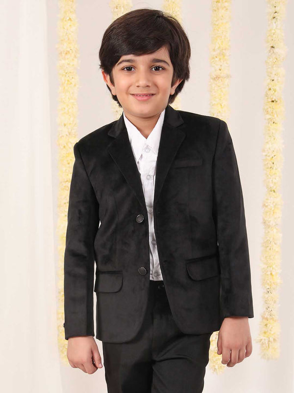 Jashvi Boy's Black Velvet Blazer