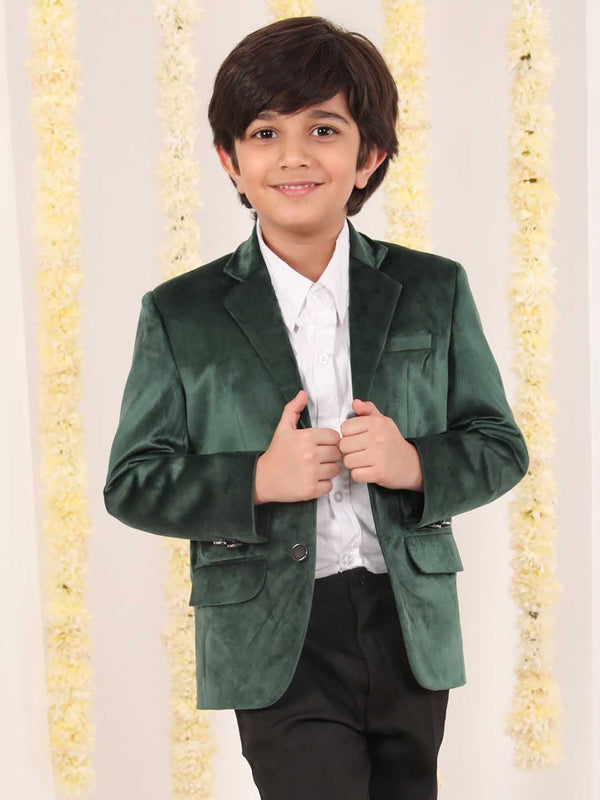 Jashvi Boy's Green Velvet Blazer