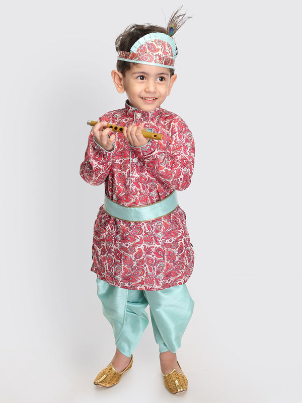 Jashvi Boy's Janmashtami Printed Krishna Kurta and Dhoti Set