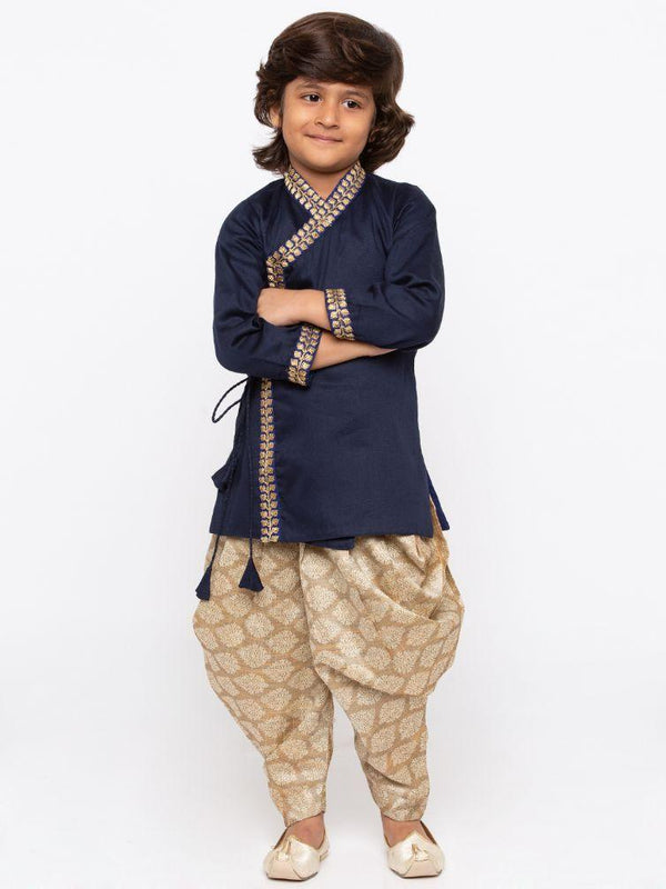 Jashvi Boys' Dark Blue Cotton Kurta and Dhoti Pant Set