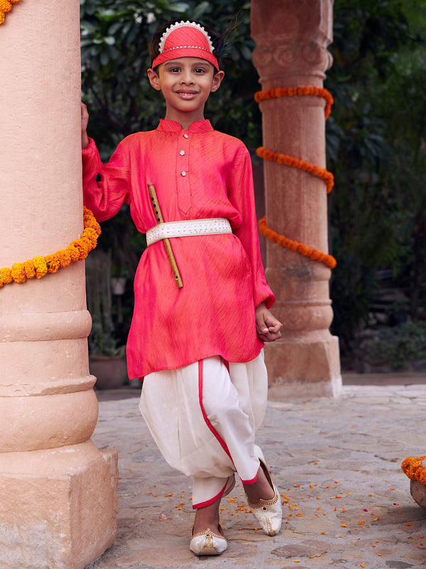 Jashvi Boys' Pink And Cream Janmashtami Special Collection