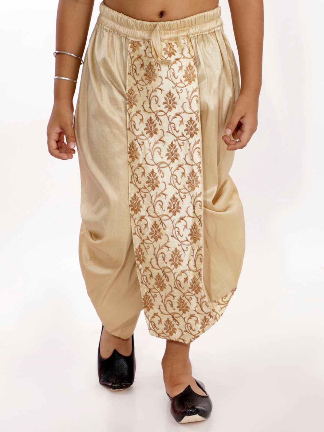 Boy's Gold Traditional Embroidered Dhoti - Vastramay Boys