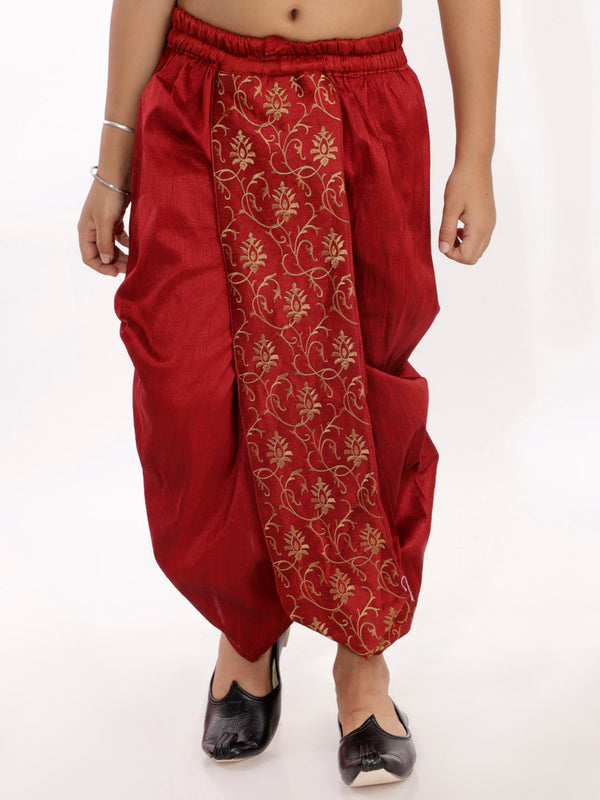 Jashvi Boys' Maroon Blend Embroidered Dhoti