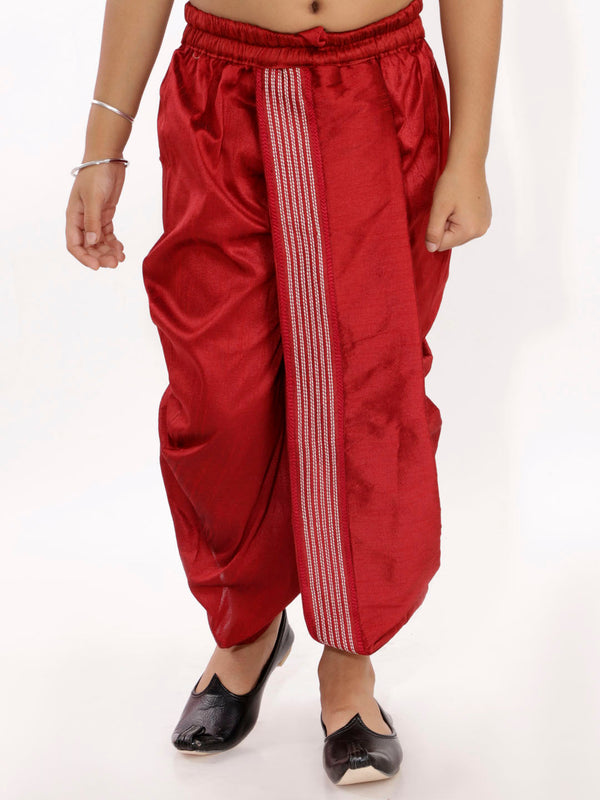 Jashvi Boys' Maroon Silk Blend Embroidered Dhoti