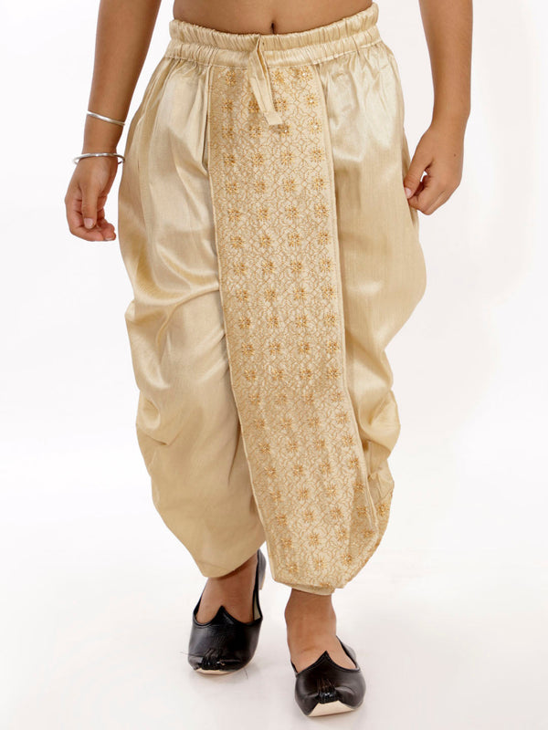 Jashvi Boys' Gold Silk Blend Embroidered Dhoti