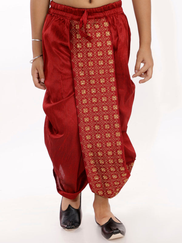 Jashvi Boys' Maroon Silk Blend Embroidered Dhoti