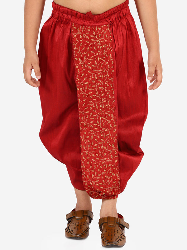 Jashvi Boys' Maroon Silk Blend Embroidered Dhoti