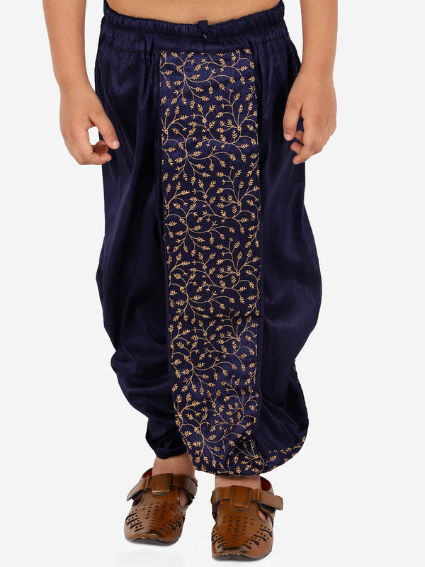 Jashvi Boys' Navy Blue Silk Blend Embroidered Dhoti