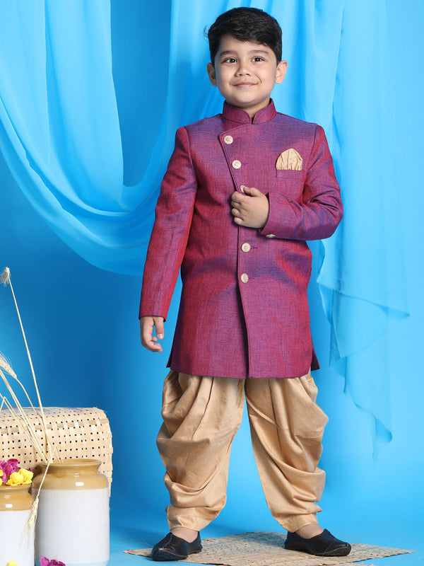 Jashvi Boys Purple And Rose Gold Indowestern Set