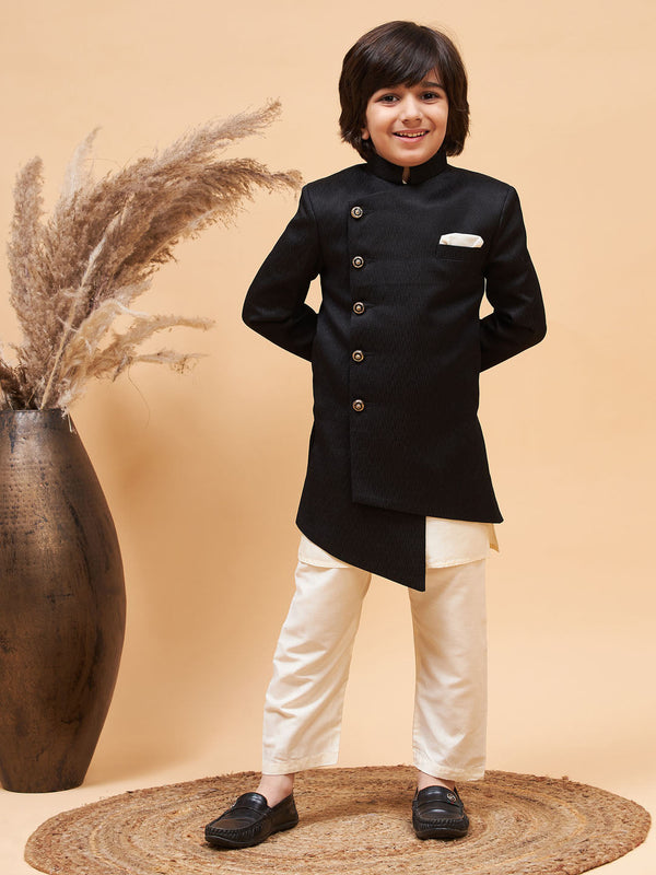 Jashvi Boys' Black Indo-western Set