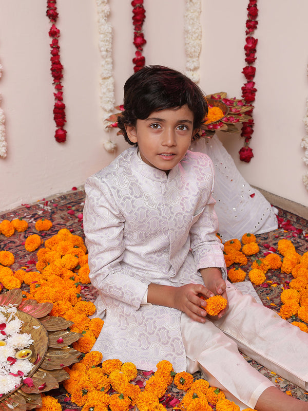 Jashvi Boys' Purple Jacquard Sherwani Set