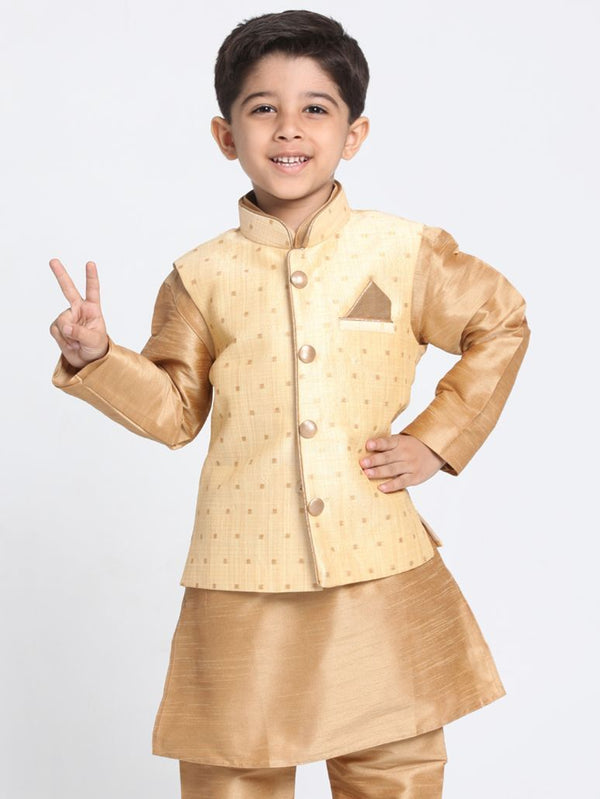 Boys' Gold Cotton Silk Blend Nehru Jacket