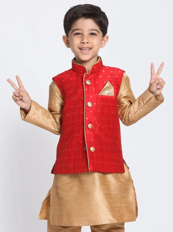 Jashvi Boys Maroon Woven Design Nehru Jacket