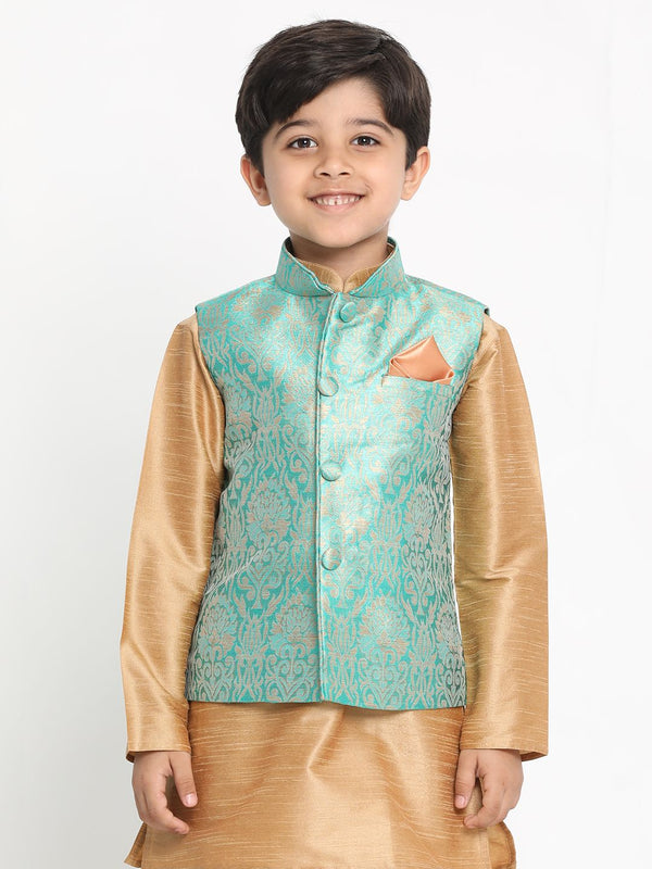 Jashvi Boys Green Silk Blend Jacket