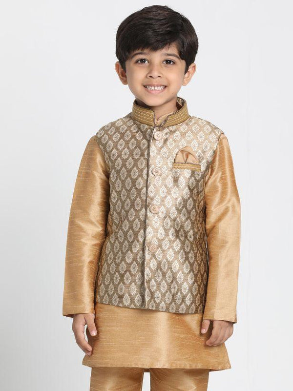 Boys' Gold Cotton Silk Blend Nehru Jacket