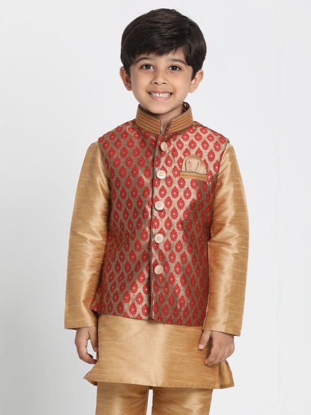 Cotton Silk Blend Nehru Jacket for Boys - Vastramay Boys