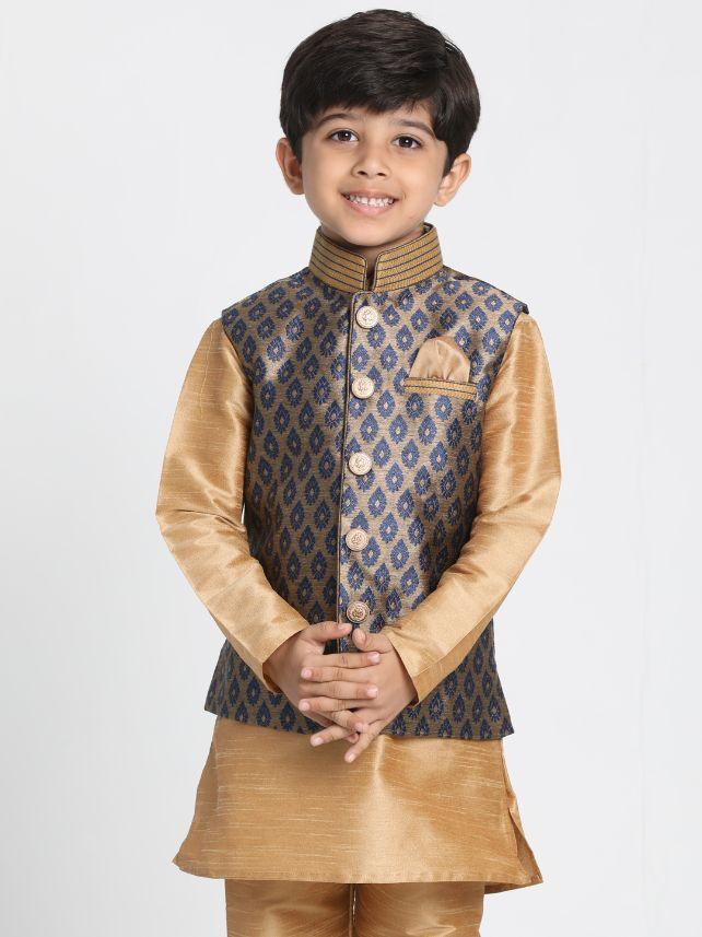 Cotton Silk Blend Nehru Jacket for Boys - Vastramay Boys