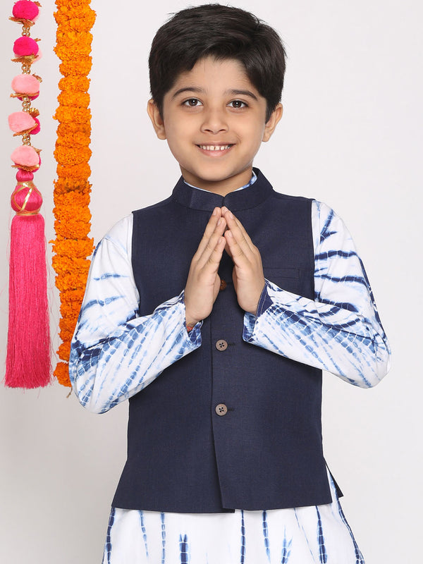 Jashvi Boy's Navy Blue Cotton Blend Nehru Jacket